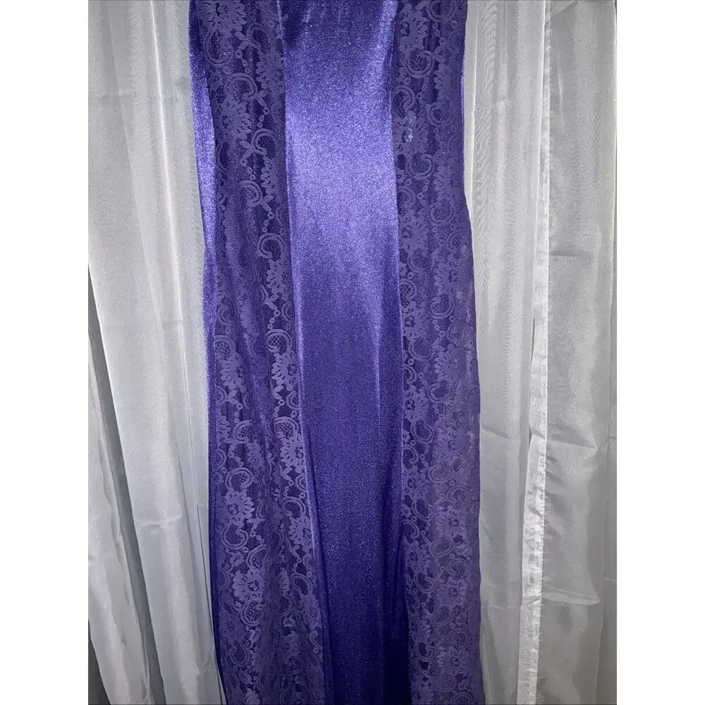 Vintage Lavender Lace Full Slip Silky Maxi Nightgown Storybook Romance Size M